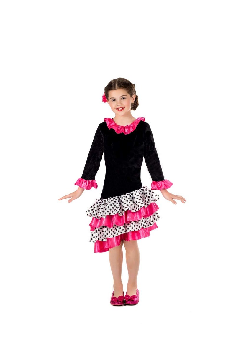 fun shack Kids Flamenco Dancer Costume Childrens Spanish Dance Dress Halloween Girls Book Character Costumes for Kids - Medium Black - Image 1